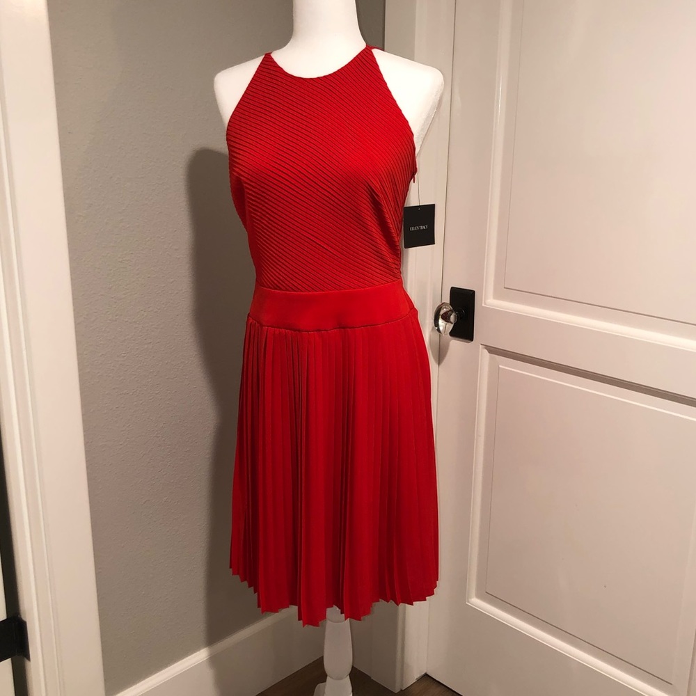 ELLEN TRACY Red Pleated Dress